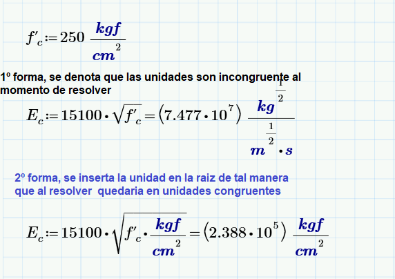 forma de insertar unidades en Mathcad de forma congruente
